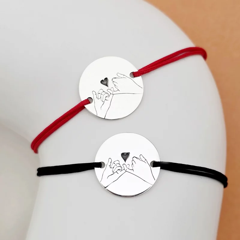 Páros Igéret Karkötő - Sterling Ezüst Érme - Állítható Zsinórral