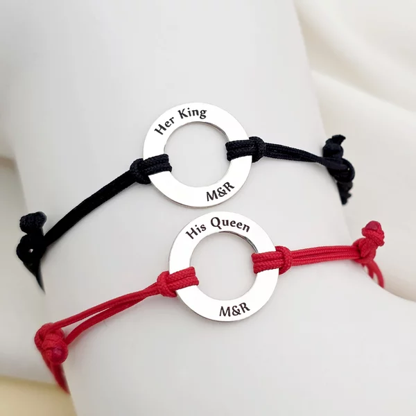 Páros karkötők - Királynője és királya - Ezüst 925, fekete zsinór