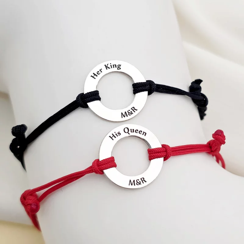 Páros karkötők - Királynője és királya - Ezüst 925, fekete zsinór