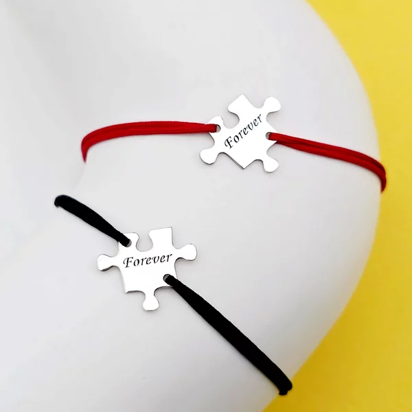 Páros Karkötő - Sterling Ezüst Puzzle Darabok - Állítható Zsinórral