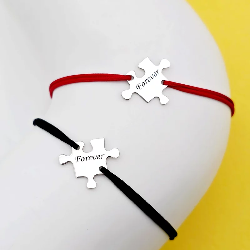 Páros Karkötő - Sterling Ezüst Puzzle Darabok - Állítható Zsinórral