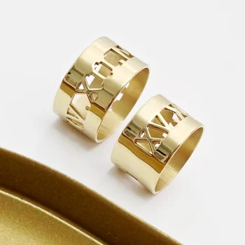 Páros személyre szabott gyűrűszett - Római Számok - 925-ös Ezüst 18K Sárga Arany bevonattal