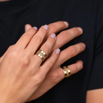 Páros személyre szabott gyűrűszett - Római Számok - 925-ös Ezüst 18K Sárga Arany bevonattal