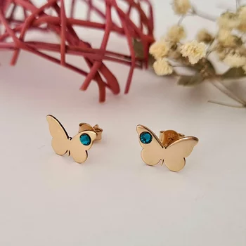 Pillangó Fülbevaló - 14K Sárga Arany - Swarovski Kristály - Stekkeres