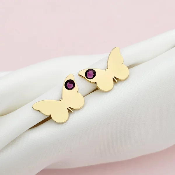 Pillangó Fülbevaló - 18K Sárga Aranyozott 925 Sterling Ezüst - Swarovski Kristály - Stekkeres