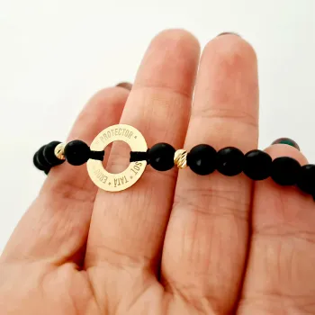 14K Szerencsekerék Karkötő Féldrágakövekkel és 5mm arany golyókkal