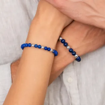 Bölcsesség Karkötő Szett – Lapis Lazuli Ásvány és Személyre Szabott 925 Ezüst Gyöngyök - Rugalmas Szilikon