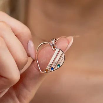 Családi Szív Nyaklánc - 3 Név - 18K Rozé Aranyozott 925 Sterling Ezüst  Swarovski Kristály - Körkapocs