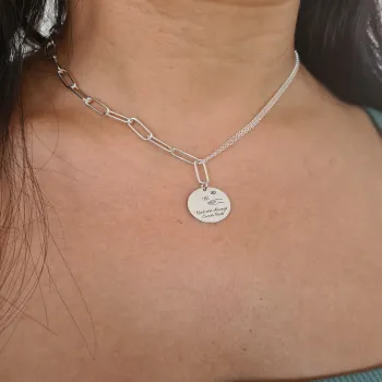 Egyedi nyaklánc - Kedvesség - 18 mm-es Penny medálok - Négyszögletes láncszem kombináció vékony lánccal - 925 ezüst