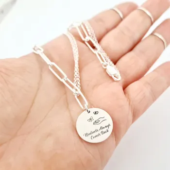 Egyedi nyaklánc - Kedvesség - 18 mm-es Penny medálok - Négyszögletes láncszem kombináció vékony lánccal - 925 ezüst