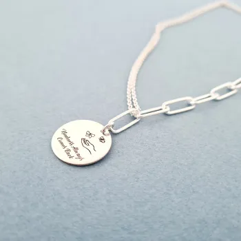 Egyedi nyaklánc - Kedvesség - 18 mm-es Penny medálok - Négyszögletes láncszem kombináció vékony lánccal - 925 ezüst