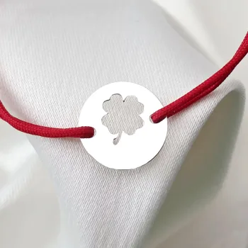 Érme Karkötő - Kivágott Lóhere és Név - 12 mm - Sterling Ezüst - Állítható Zsinór