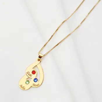 Érzelem Cseppek Nyaklánc - 3 Név - 18K Sárga Aranyozott 925 Sterling Ezüst  Swarovski Kristály - Körkapocs