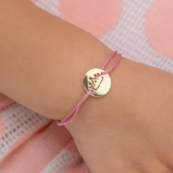 Hercegnő Karkötő - 12 mm Érme Névvel - 18K Sárga Aranyozott Sterling Ezüst - Állítható Méret - Különböző Színű Zsinór