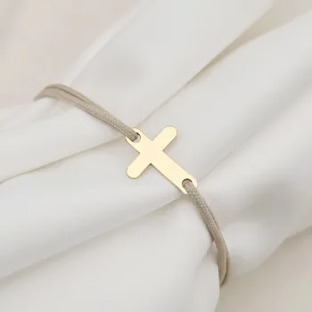 Kereszt Karkötő - 18K Sárga Aranyozott 925 Sterling Ezüst - Állítható Zsinórral