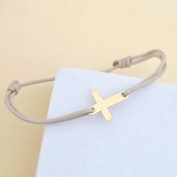 Kereszt Karkötő - 18K Sárga Aranyozott 925 Sterling Ezüst - Állítható Zsinórral