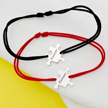 Páros Karkötő - Sterling Ezüst Puzzle Darabok - Állítható Zsinórral