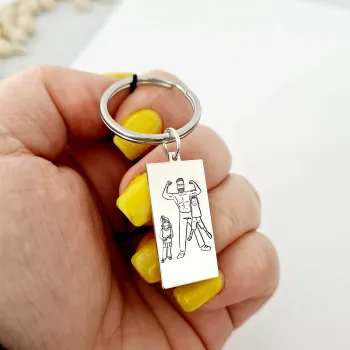 Személyre szabott kulcstartó - Super Dad - Egy lány és egy fiú apja - Ezüst 925 - rozsdamentes acél gyűrű