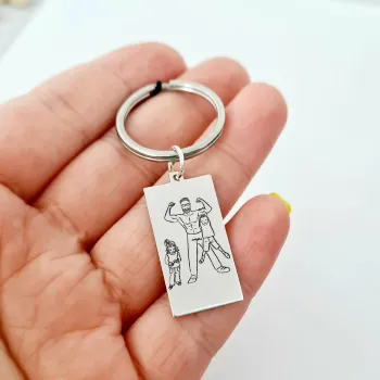 Személyre szabott kulcstartó - Super Dad - Egy lány és egy fiú apja - Ezüst 925 - rozsdamentes acél gyűrű