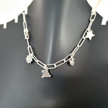 Személyre szabott nyaklánc - Elegáns elemek - Lánc téglalap alakú láncszemekkel - Ezüst 925