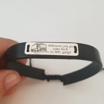 Tír és szöveg gravírozással bevont karkötő - ezüst 925, bőr