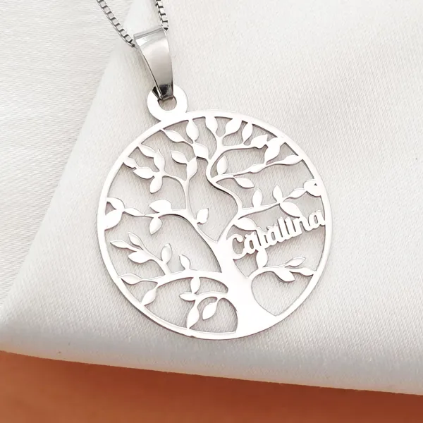 Életfa Nyaklánc - Személyre Szabott Nevekkel -  925 Sterling Ezüst - Körkapocs