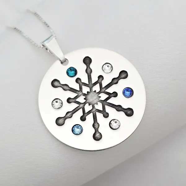 Lánc személyre szabott karácsonyi medállal - Jégvirág - kerek modell - Ezüst 925 - Swarovski kristályok