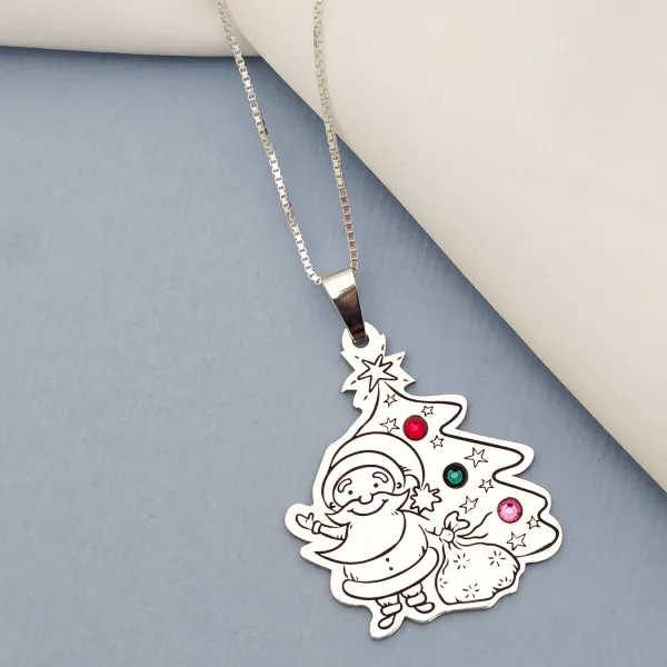 Lánc személyre szabott karácsonyi medállal - Mikulás és fa - Ezüst 925 - Swarovski kristályok