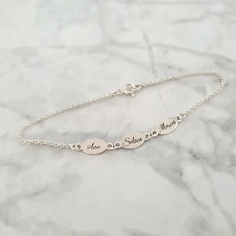3 Személyre Szabott Lemez Karkötő - 925 Sterling Ezüst - Lánccal