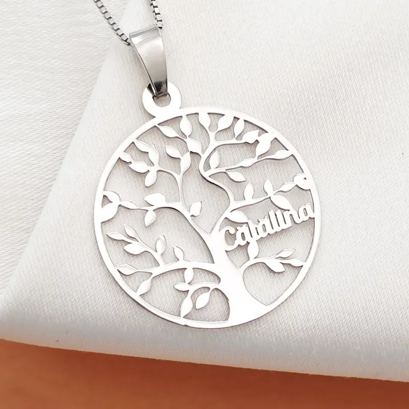 Életfa Nyaklánc - Személyre Szabott Nevekkel -  925 Sterling Ezüst - Körkapocs