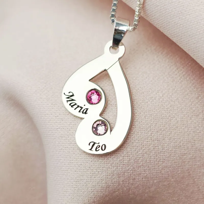 Érzelem Cseppek Nyaklánc - 2 Név - 925 Sterling Ezüst  Swarovski Kristály - Körkapocs