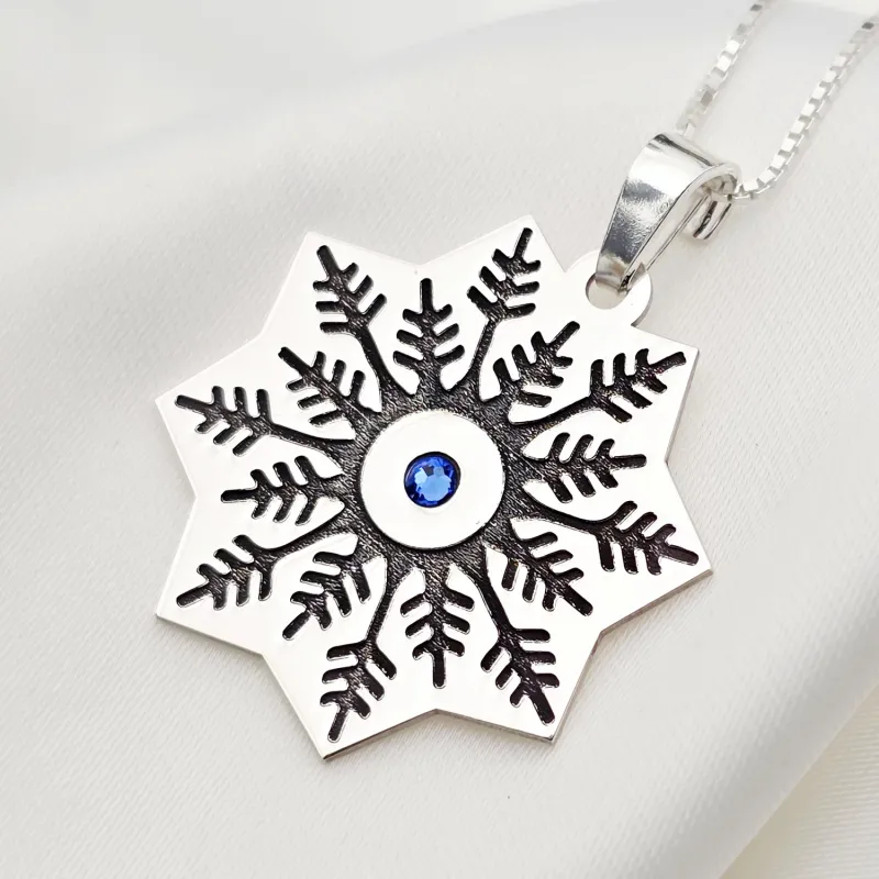 Lánc személyre szabott karácsonyi medállal - Hócsillag - Kivágott modell - 925 ezüst - Swarovski kristály