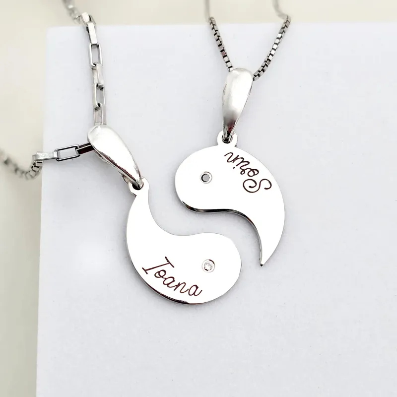 Láncszett személyre szabott Yin&Yang alakú medálokkal - Díszítés Természetes Gyémántokkal - 925-ös Ezüst