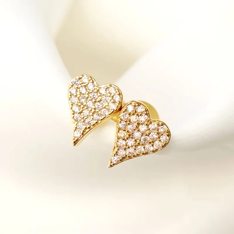 Sparkle Heart Fülbevaló – 925 Cirkónia Kövekkel - 18K Sárga Aranyozott 925 Sterling Ezüst