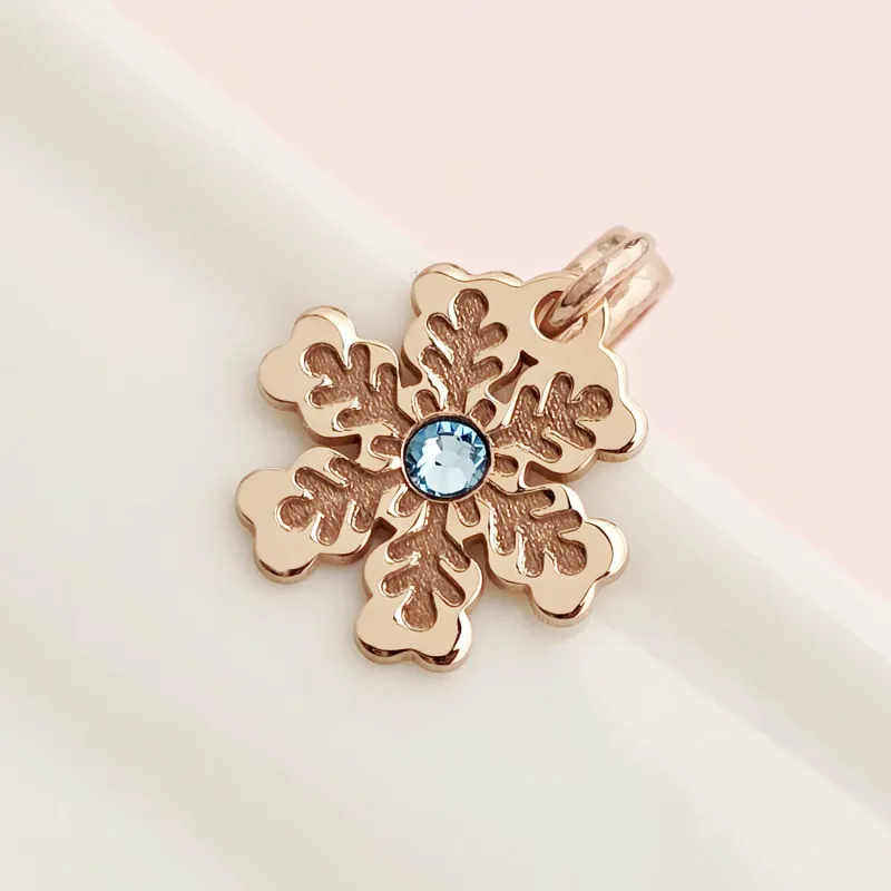 Személyre szabott karácsonyi bűbáj - Hópehely - Ezüst 925 18K rózsaszín arannyal bevonva - Swarovski kristály