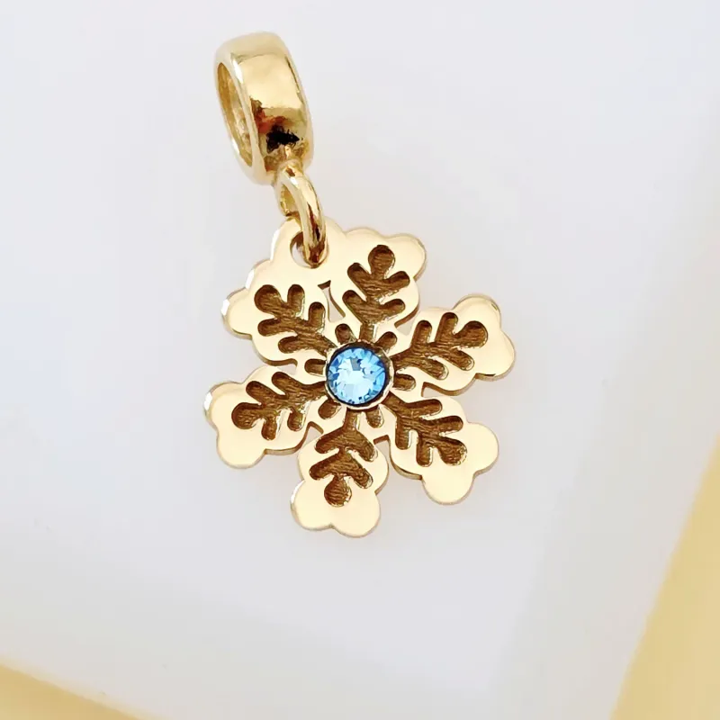 Személyre szabott karácsonyi bűbáj - Hópehely - Ezüst 925 18K sárga arannyal bevonva - Swarovski kristály