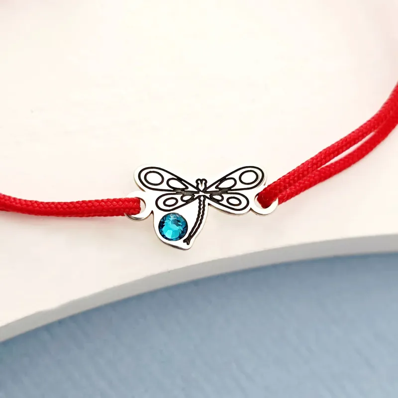 Ezüst Szitakötő Karkötő Swarovski kristállyal és állítható zsinórral