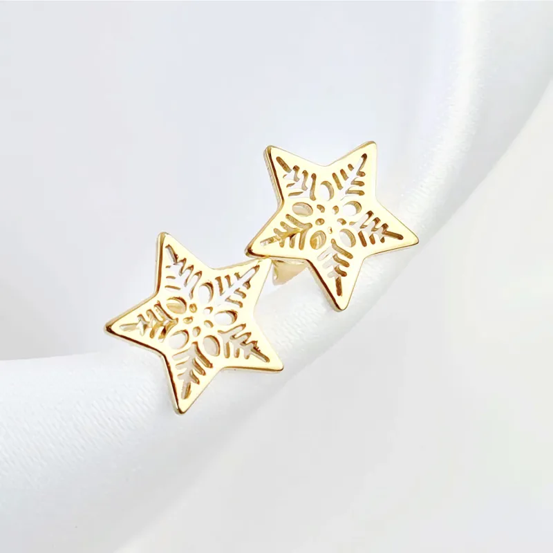 Ünnepi Csillag Fülbevaló - 18K Sárga Aranyozott 925 Sterling Ezüst - Stekkeres