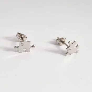 Puzzle Fülbevaló - 14K Fehér Arany - Természetes Gyémánt - Stekkeres