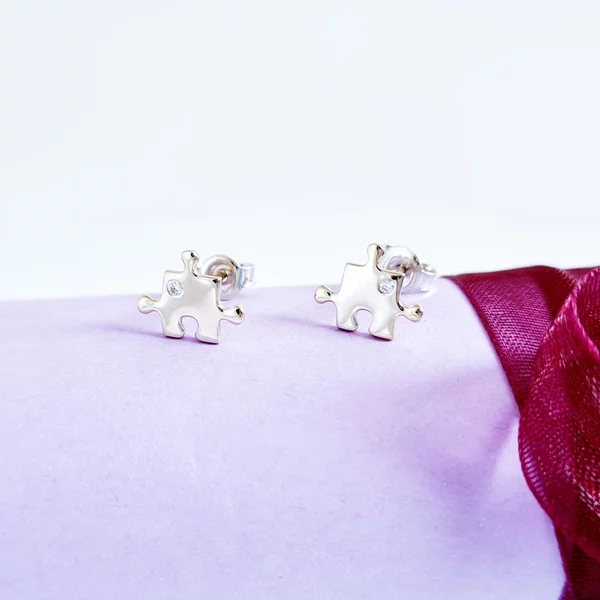 Puzzle Fülbevaló - 14K Fehér Arany - Természetes Gyémánt - Stekkeres