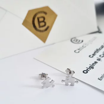 Puzzle Fülbevaló - 14K Fehér Arany - Természetes Gyémánt - Stekkeres