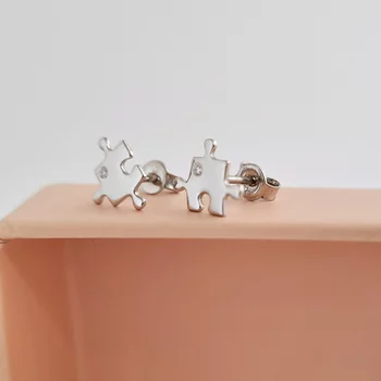 Puzzle Fülbevaló - 14K Fehér Arany - Természetes Gyémánt - Stekkeres