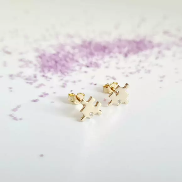 Puzzle Fülbevaló - 14K Sárga Arany - Természetes Gyémánt - Stekkeres