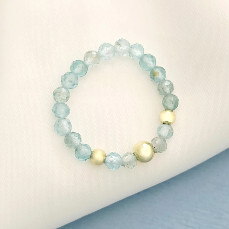 SOLO ÉLETERŐ gyűrű - Akvamarin gyöngyök és 18 K Sárga Aranyozott Ezüst golyók