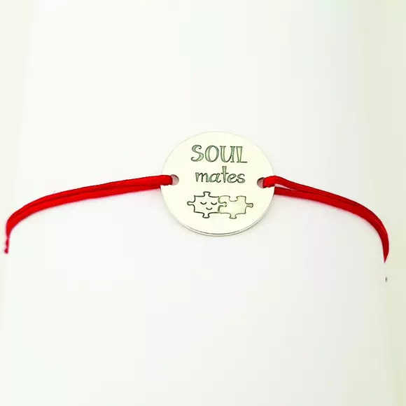 Soulmates karkötő - 925 ezüst, piros zsinór