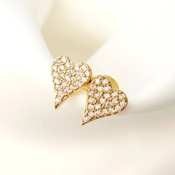 Sparkle Heart Fülbevaló – 925 Cirkónia Kövekkel - 18K Sárga Aranyozott 925 Sterling Ezüst