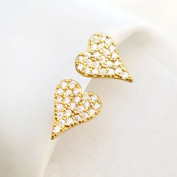 Sparkle Heart Fülbevaló – 925 Cirkónia Kövekkel - 18K Sárga Aranyozott 925 Sterling Ezüst