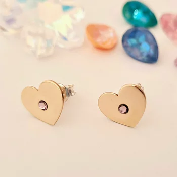 14K Szív Fülbevaló Swarovski Kristállyal