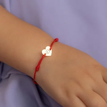 Szív karkötő - 14K sárga arany - állítható zsinór