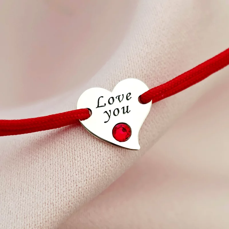 Szív karkötő - Ezüst 925 - Swarovski kristály - állítható zsinór